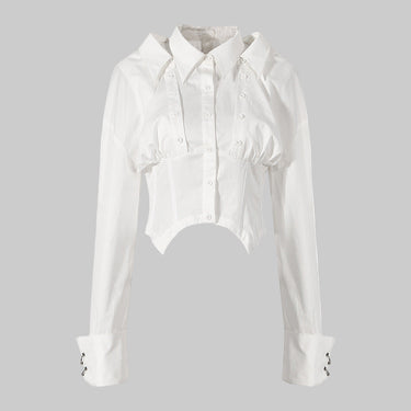 Shirt White Black Shirt for Women Niche Design Waist Trimming Shirt